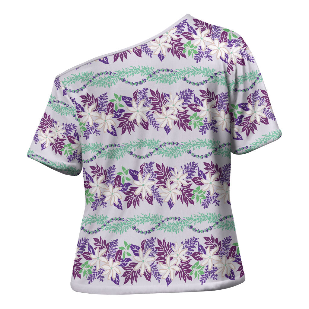 Monstera Tiare Plumeria Lei Pattern Cross Shoulder Shirt Purple Version