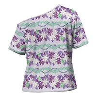 Monstera Tiare Plumeria Lei Pattern Cross Shoulder Shirt Purple Version
