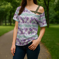 Monstera Tiare Plumeria Lei Pattern Cross Shoulder Shirt Purple Version