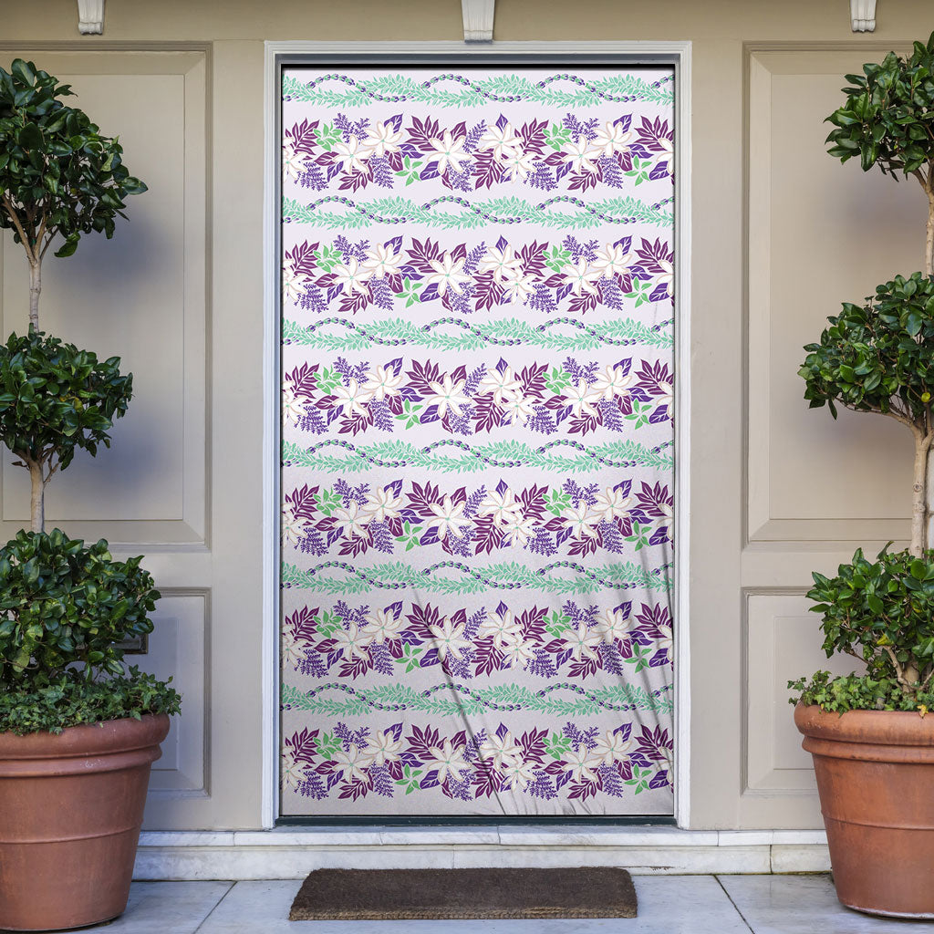 Monstera Tiare Plumeria Lei Pattern Door Cover Purple Version