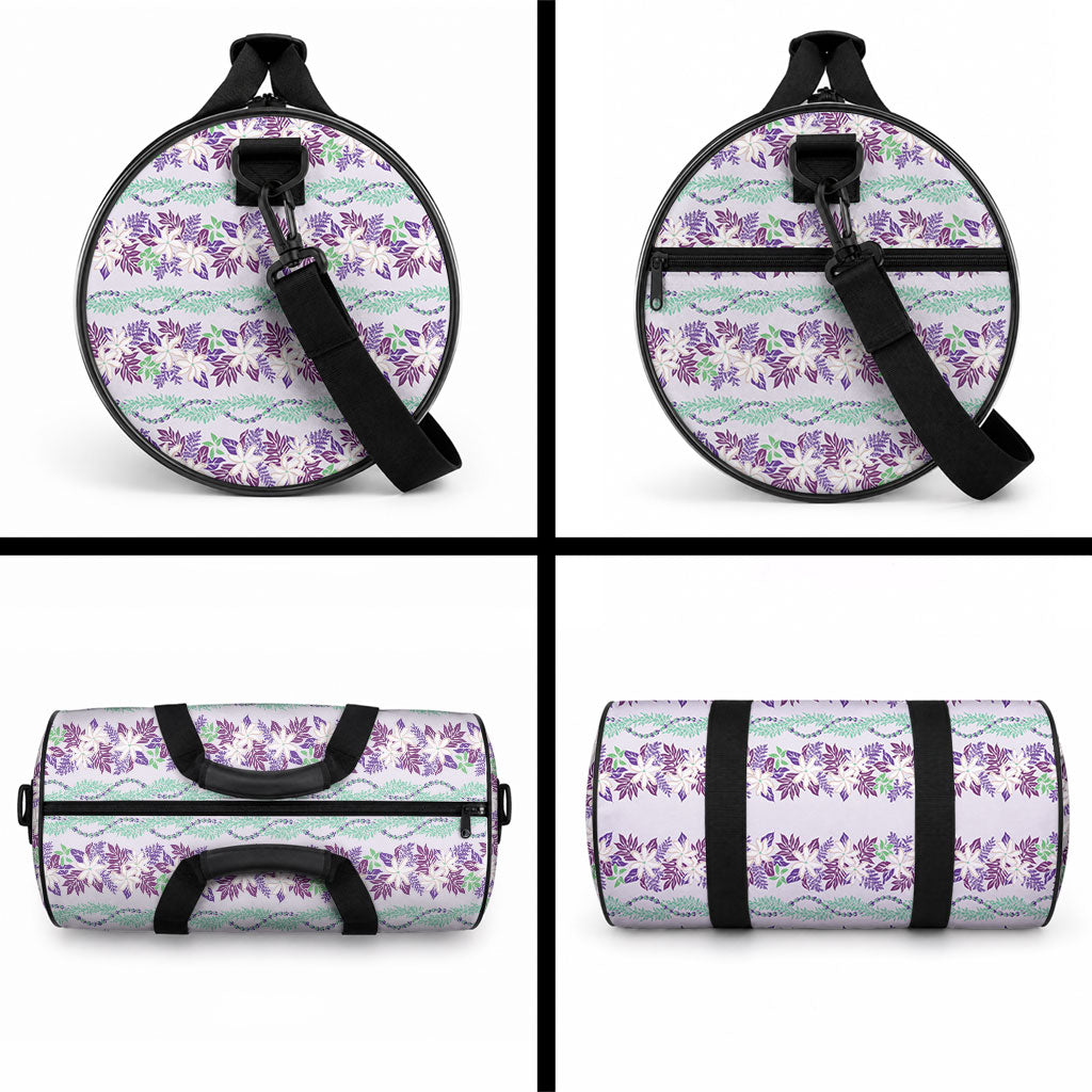 Monstera Tiare Plumeria Lei Pattern Duffle Bag Purple Version