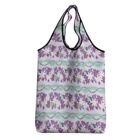 Monstera Tiare Plumeria Lei Pattern Grocery Bag Purple Version