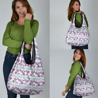 Monstera Tiare Plumeria Lei Pattern Grocery Bag Purple Version