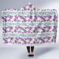 Monstera Tiare Plumeria Lei Pattern Hooded Blanket Purple Version LT01 One Size Purple - Polynesian Pride