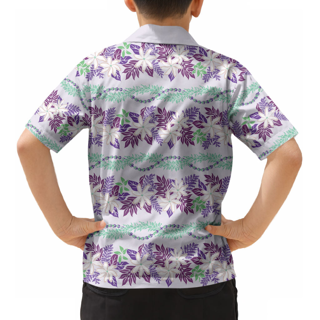 Monstera Tiare Plumeria Lei Pattern Kid Hawaiian Shirt Purple Version LT01 - Polynesian Pride