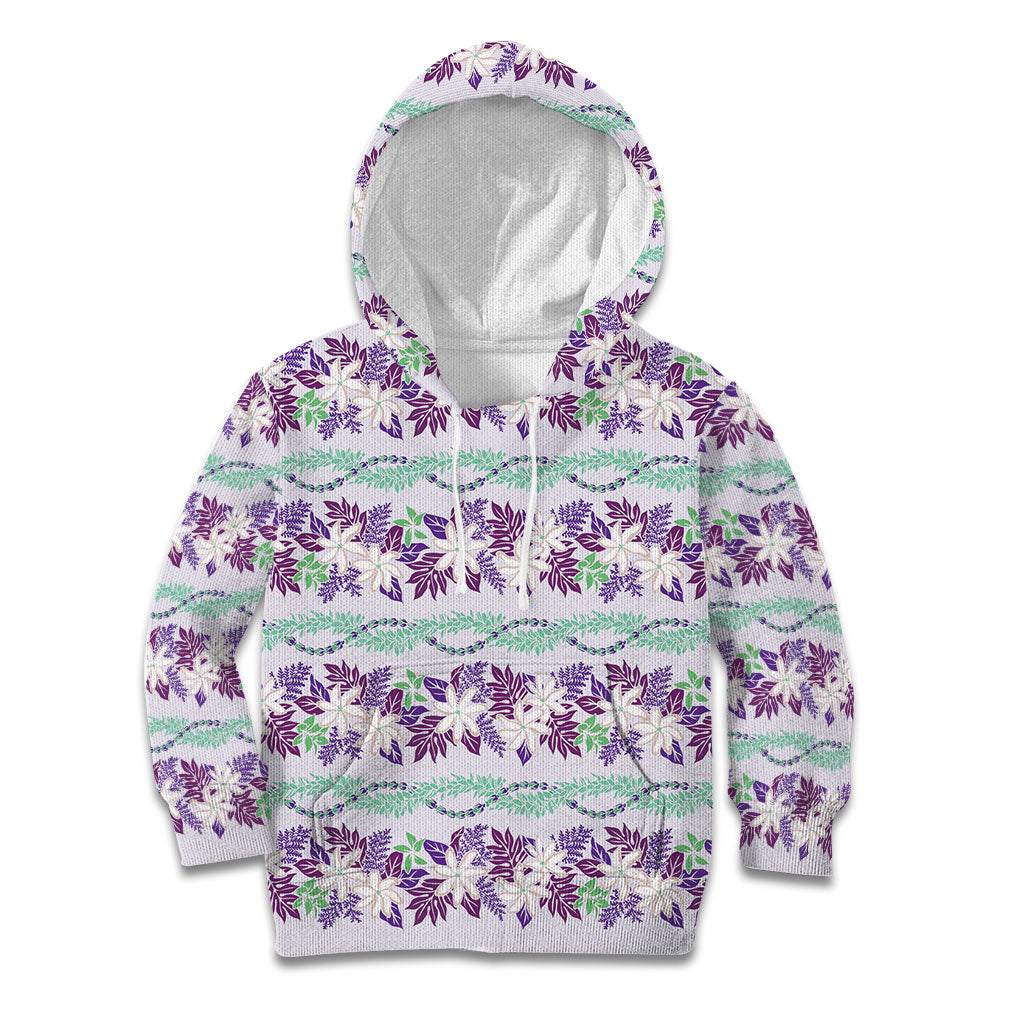 Monstera Tiare Plumeria Lei Pattern Kid Hoodie Purple Version LT01 Hoodie Purple - Polynesian Pride