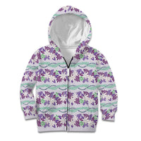 Monstera Tiare Plumeria Lei Pattern Kid Hoodie Purple Version LT01 Zip Hoodie Purple - Polynesian Pride