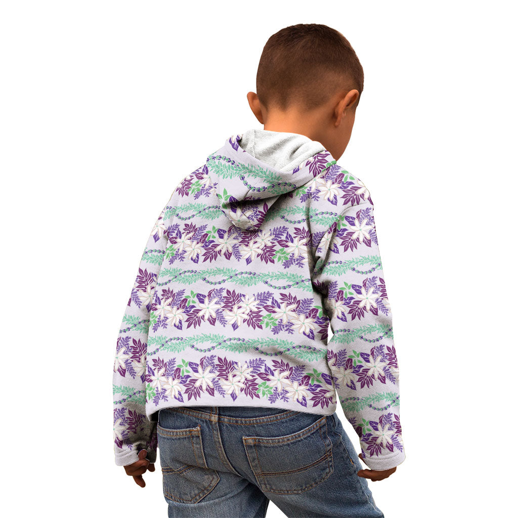 Monstera Tiare Plumeria Lei Pattern Kid Hoodie Purple Version LT01 - Polynesian Pride