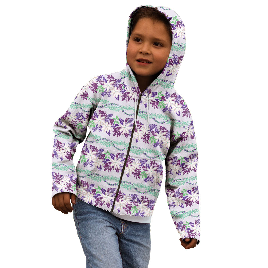Monstera Tiare Plumeria Lei Pattern Kid Hoodie Purple Version LT01 - Polynesian Pride
