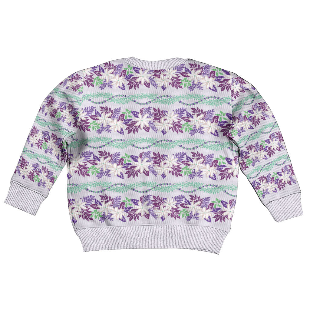 Monstera Tiare Plumeria Lei Pattern Kid Ugly Christmas Sweater Purple Version LT01 - Polynesian Pride