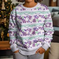 Monstera Tiare Plumeria Lei Pattern Kid Ugly Christmas Sweater Purple Version LT01 - Polynesian Pride