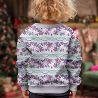 Monstera Tiare Plumeria Lei Pattern Kid Ugly Christmas Sweater Purple Version LT01 - Polynesian Pride