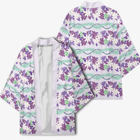Monstera Tiare Plumeria Lei Pattern Kimono Purple Version LT01 - Polynesian Pride