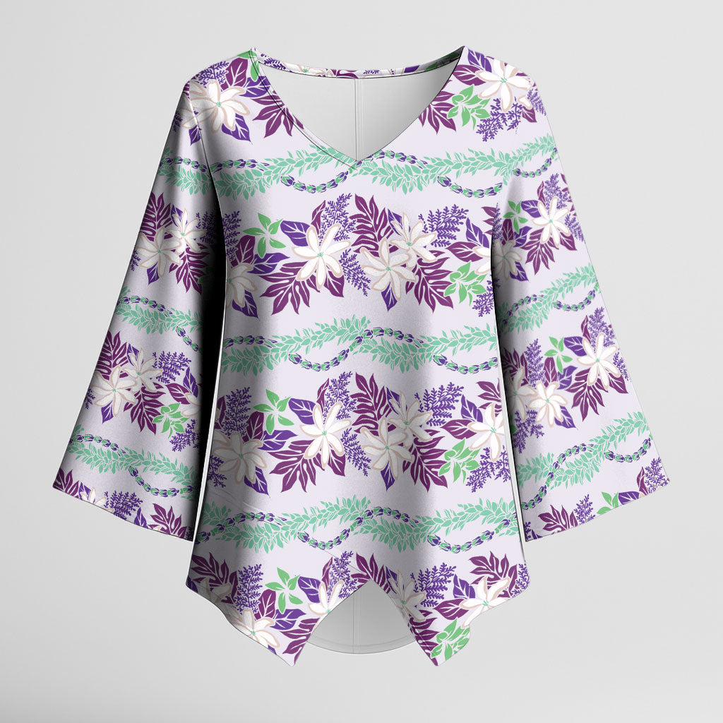 Monstera Tiare Plumeria Lei Pattern Kimono Sleeve Blouse Purple Version LT01 Female Purple - Polynesian Pride