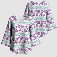 Monstera Tiare Plumeria Lei Pattern Kimono Sleeve Blouse Purple Version