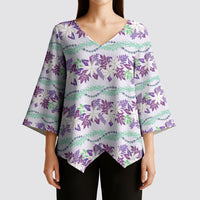 Monstera Tiare Plumeria Lei Pattern Kimono Sleeve Blouse Purple Version