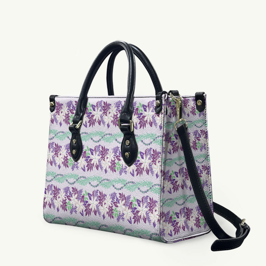 Monstera Tiare Plumeria Lei Pattern Leather Bag Purple Version LT01 Purple - Polynesian Pride