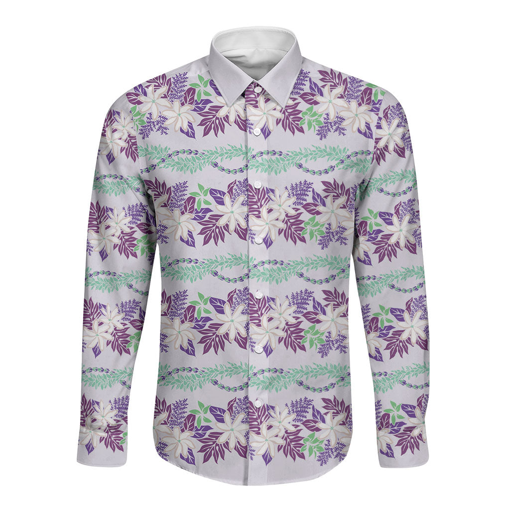 Monstera Tiare Plumeria Lei Pattern Long Sleeve Button Shirt Purple Version LT01 Unisex Purple - Polynesian Pride