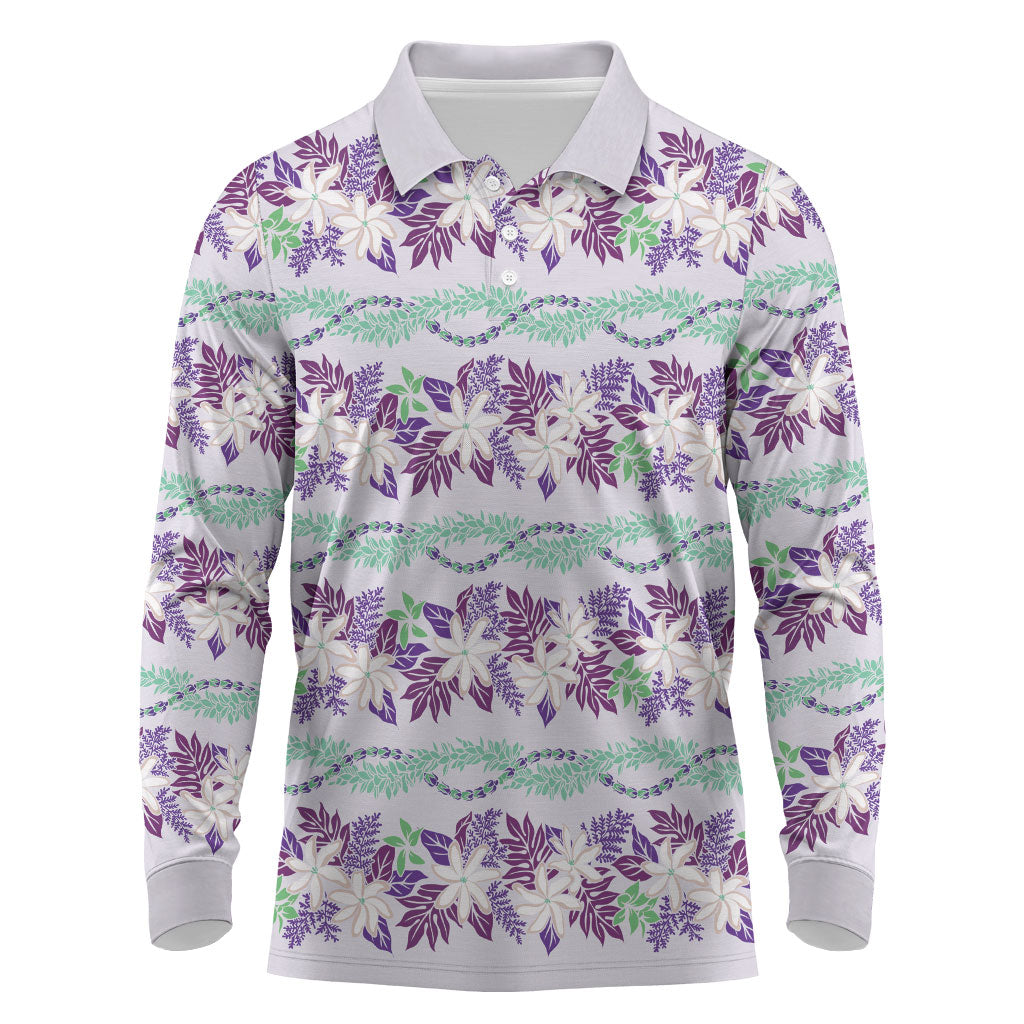 Monstera Tiare Plumeria Lei Pattern Long Sleeve Polo Shirt Purple Version LT01 Purple - Polynesian Pride