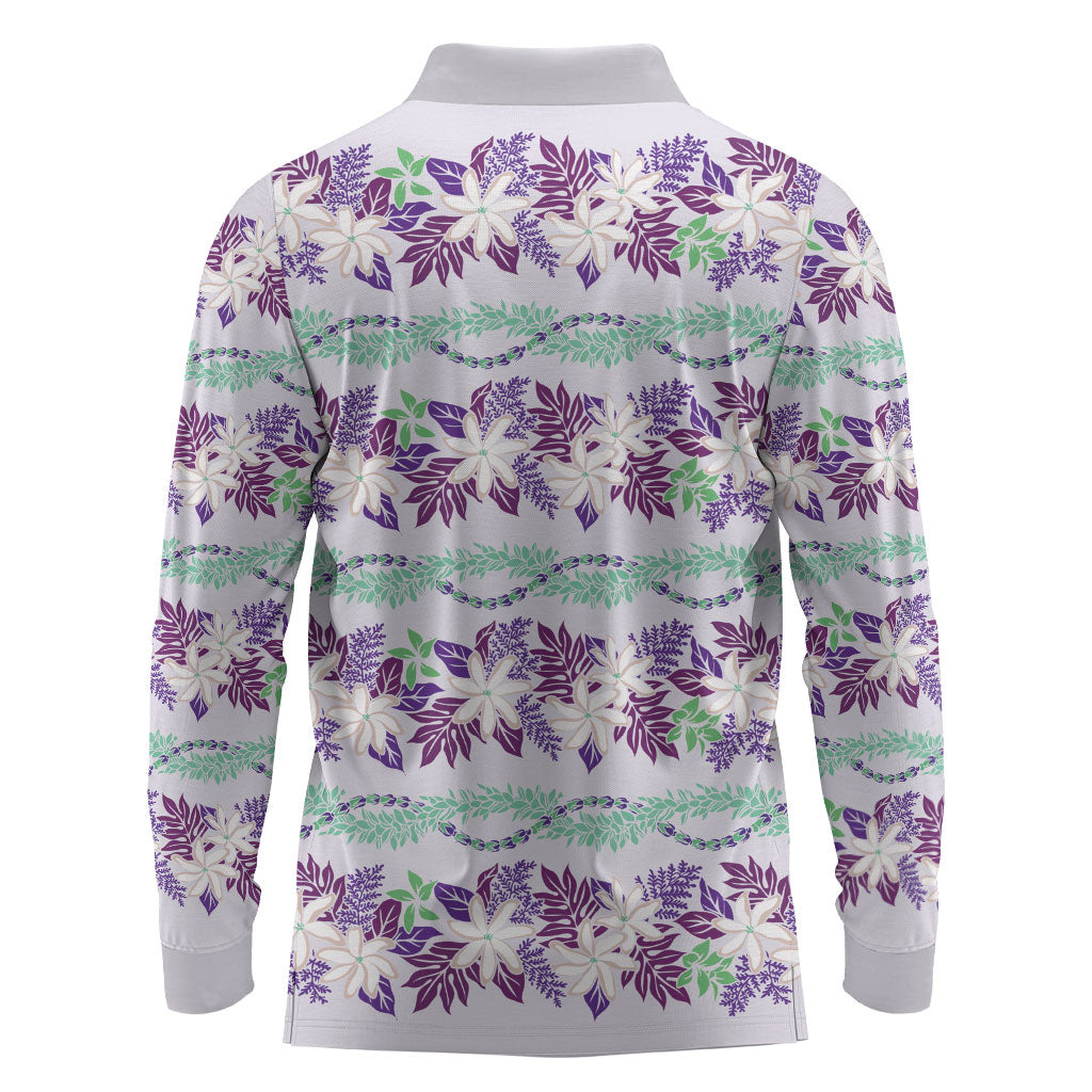 Monstera Tiare Plumeria Lei Pattern Long Sleeve Polo Shirt Purple Version LT01 - Polynesian Pride