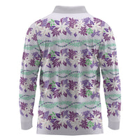 Monstera Tiare Plumeria Lei Pattern Long Sleeve Polo Shirt Purple Version LT01 - Polynesian Pride