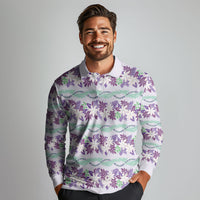 Monstera Tiare Plumeria Lei Pattern Long Sleeve Polo Shirt Purple Version LT01 - Polynesian Pride