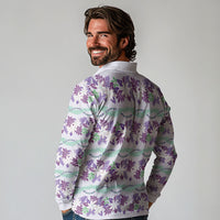 Monstera Tiare Plumeria Lei Pattern Long Sleeve Polo Shirt Purple Version LT01 - Polynesian Pride