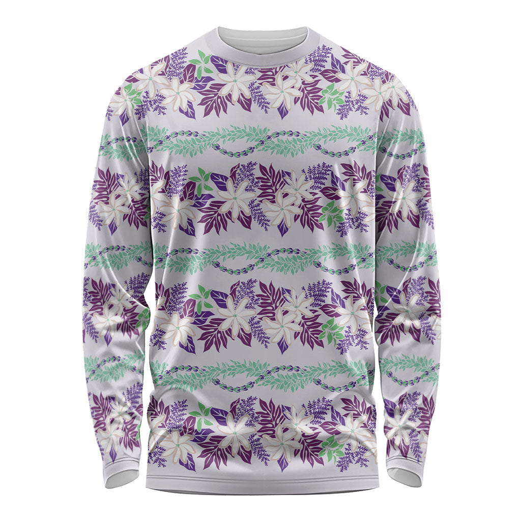 Monstera Tiare Plumeria Lei Pattern Long Sleeve Shirt Purple Version