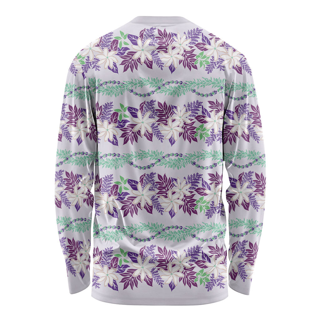 Monstera Tiare Plumeria Lei Pattern Long Sleeve Shirt Purple Version