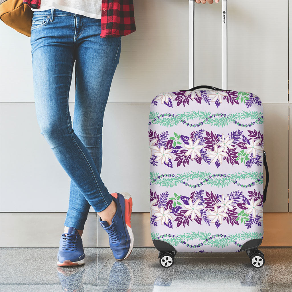 Monstera Tiare Plumeria Lei Pattern Luggage Cover Purple Version LT01 - Polynesian Pride
