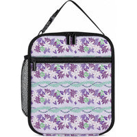 Monstera Tiare Plumeria Lei Pattern Lunch Bag Purple Version LT01 10.2 × 8.3 × 4.3 inch Purple - Polynesian Pride