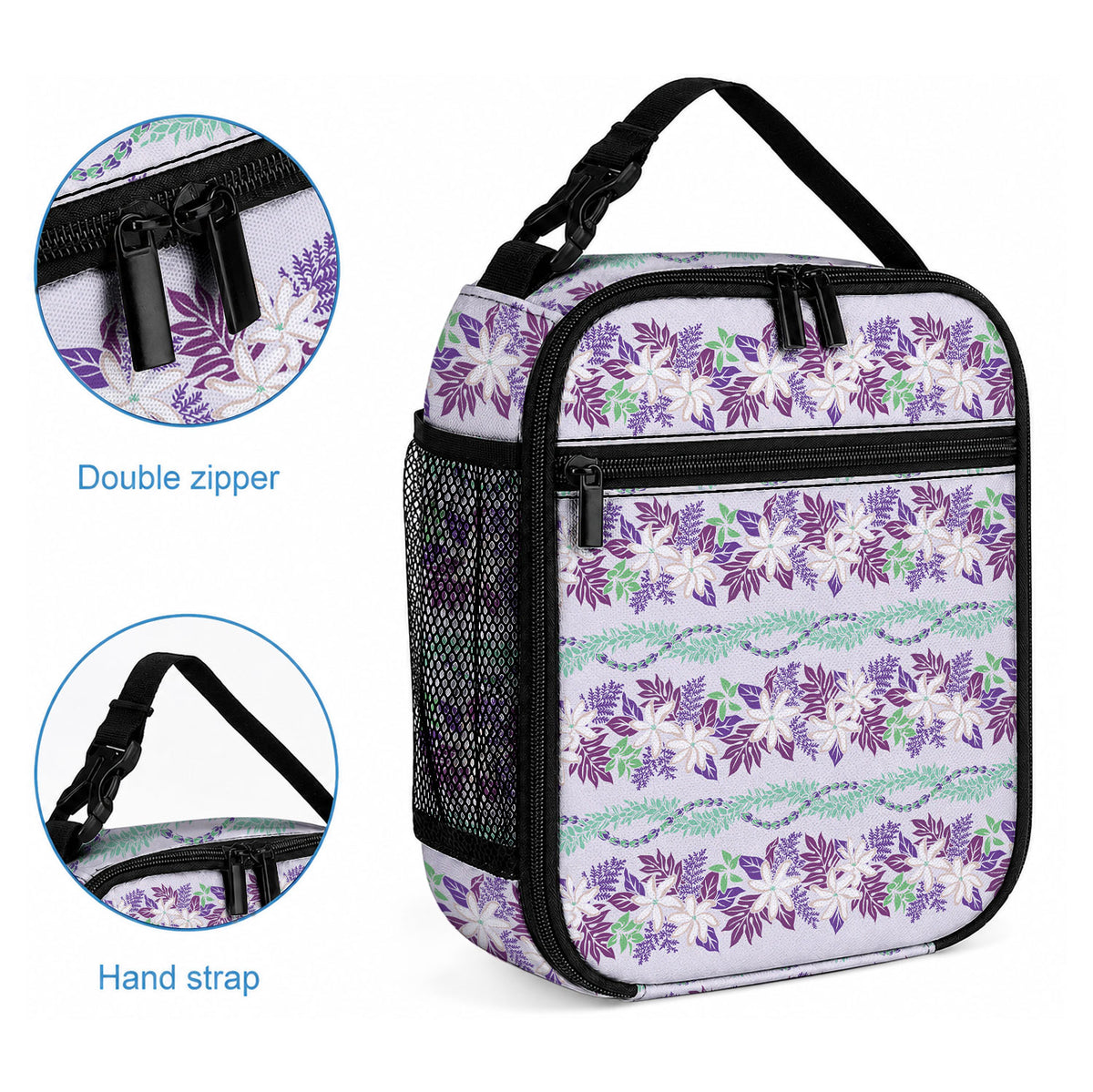 Monstera Tiare Plumeria Lei Pattern Lunch Bag Purple Version LT01 - Polynesian Pride