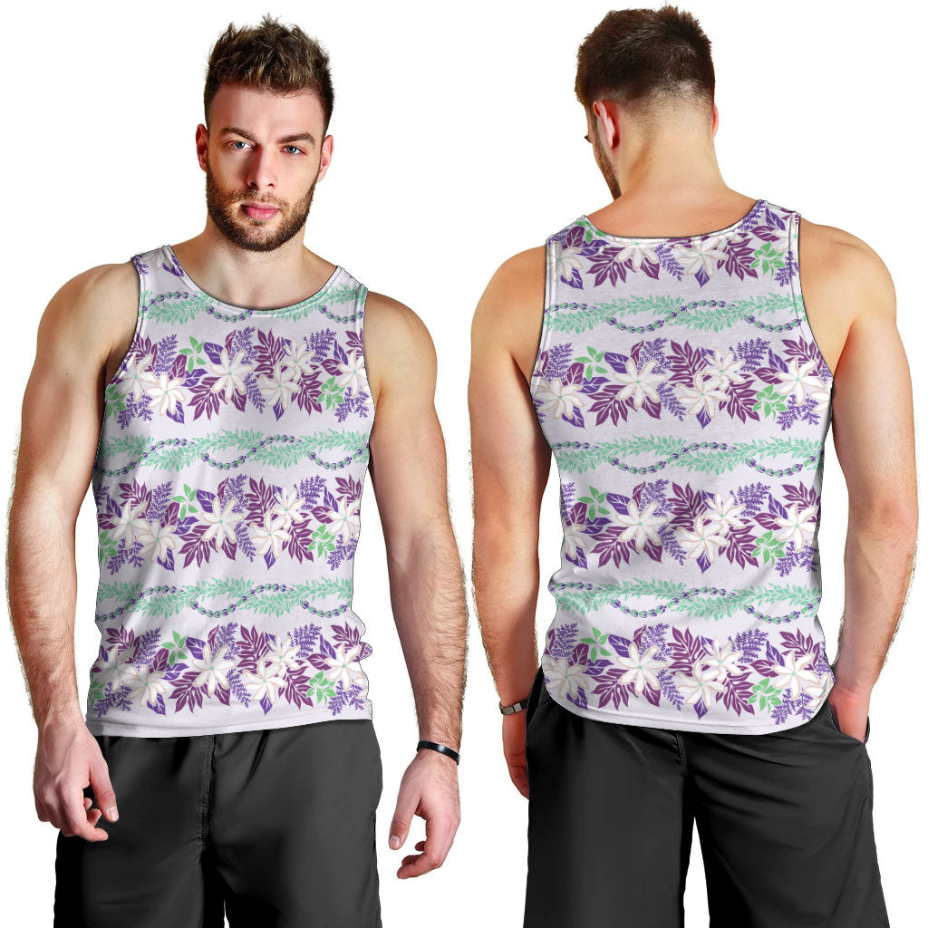 Monstera Tiare Plumeria Lei Pattern Men Tank Top Purple Version LT01 - Polynesian Pride