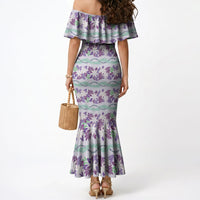 Monstera Tiare Plumeria Lei Pattern Mermaid Dress Purple Version