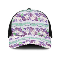 Monstera Tiare Plumeria Lei Pattern Mesh Trucker Cap Purple Version