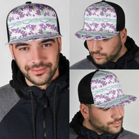 Monstera Tiare Plumeria Lei Pattern Mesh Trucker Cap Purple Version