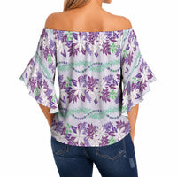 Monstera Tiare Plumeria Lei Pattern Off Shoulder Wrap Waist Top Purple Version