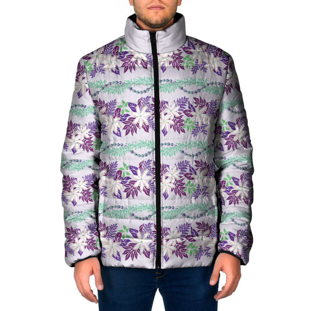 Monstera Tiare Plumeria Lei Pattern Padded Jacket Purple Version