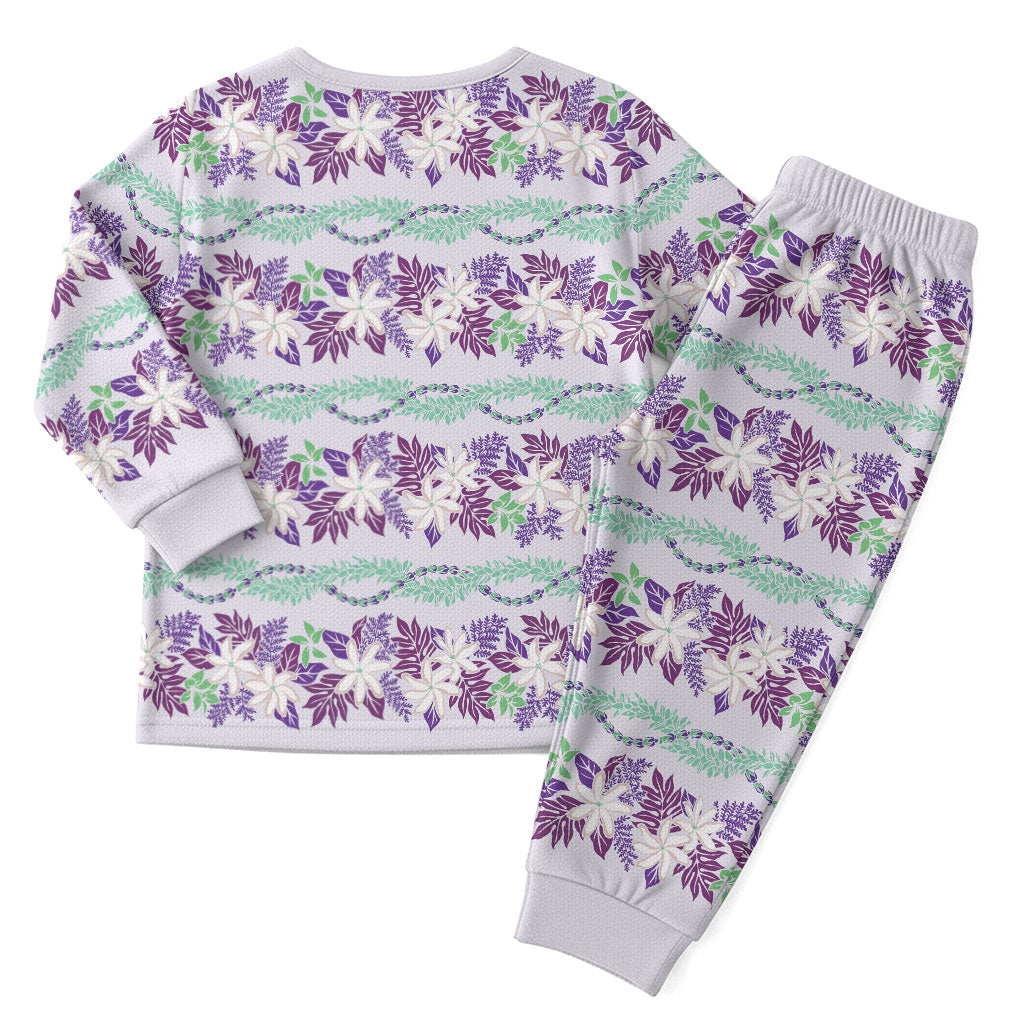 Monstera Tiare Plumeria Lei Pattern Christmas Pajama Set Purple Version