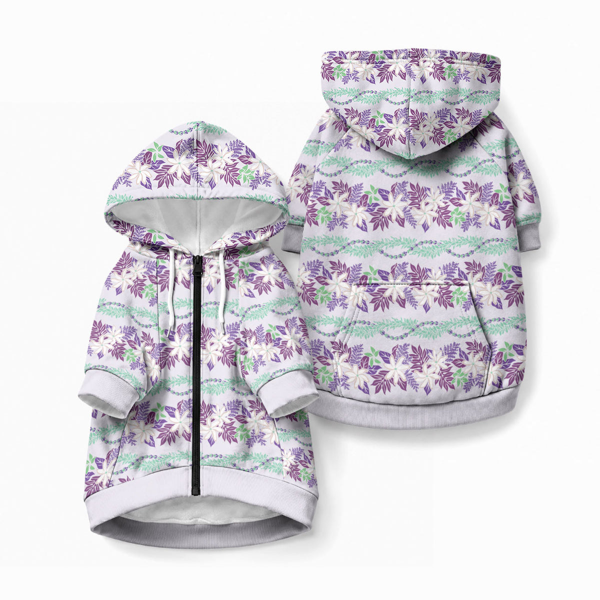 Monstera Tiare Plumeria Lei Pattern Pet Hoodie Purple Version