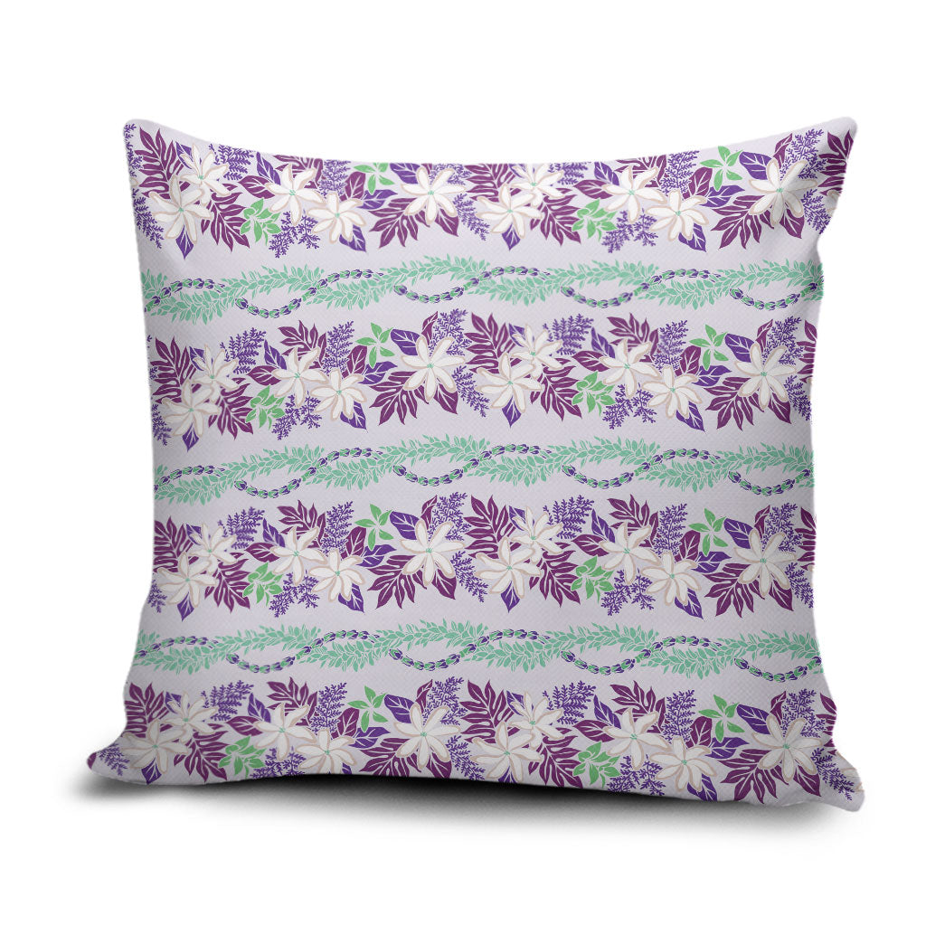 Monstera Tiare Plumeria Lei Pattern Pillow Cover Purple Version