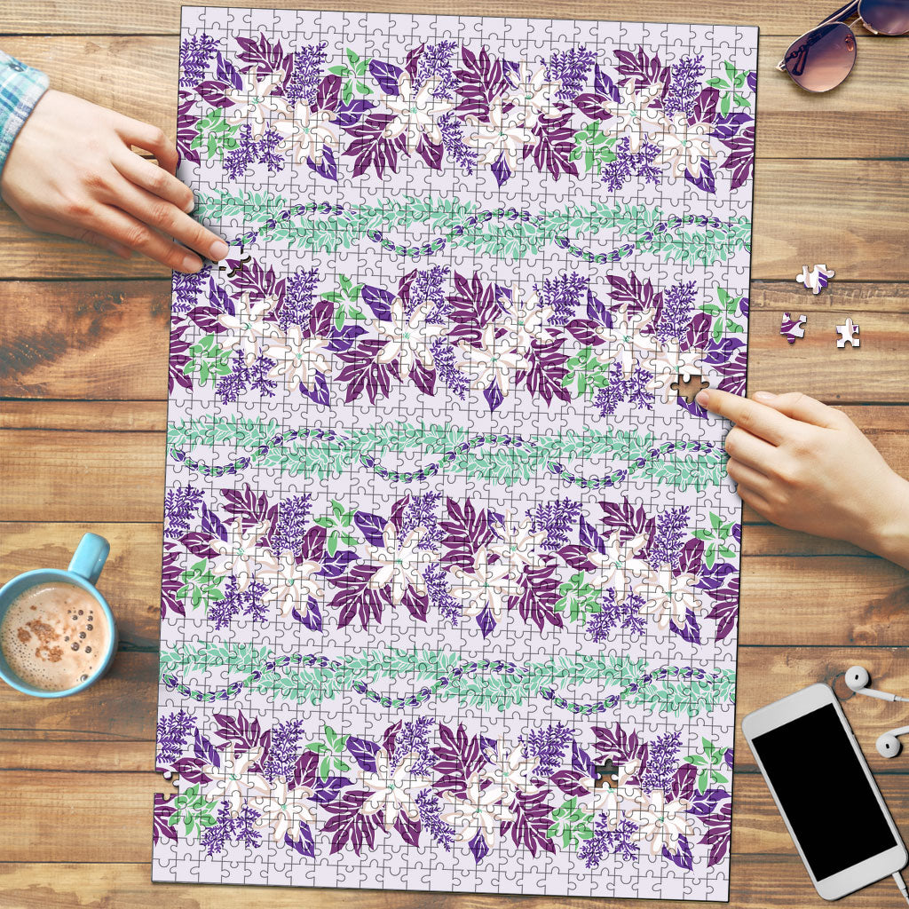 Monstera Tiare Plumeria Lei Pattern Puzzle Purple Version