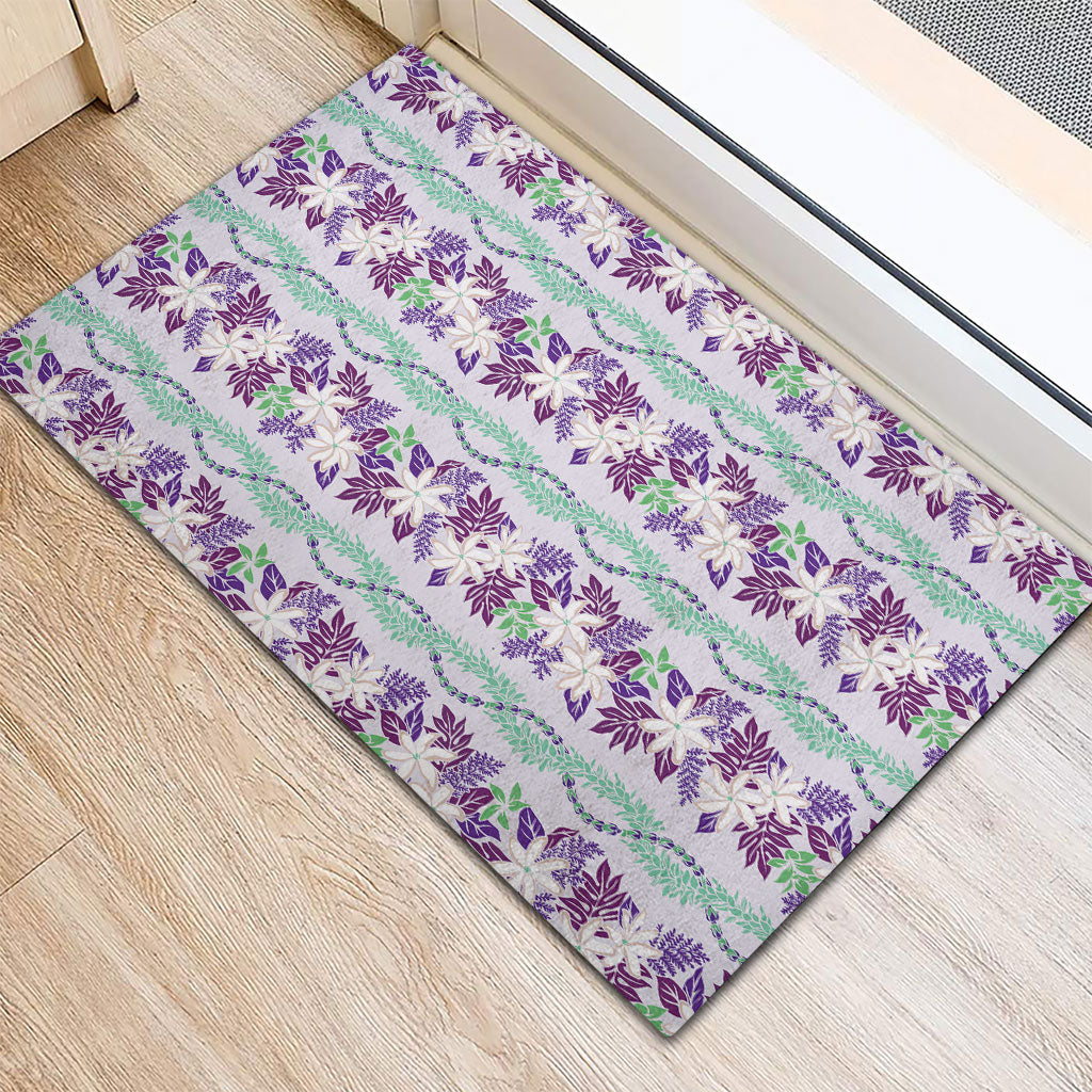 Monstera Tiare Plumeria Lei Pattern Rubber Doormat Purple Version LT01 - Polynesian Pride