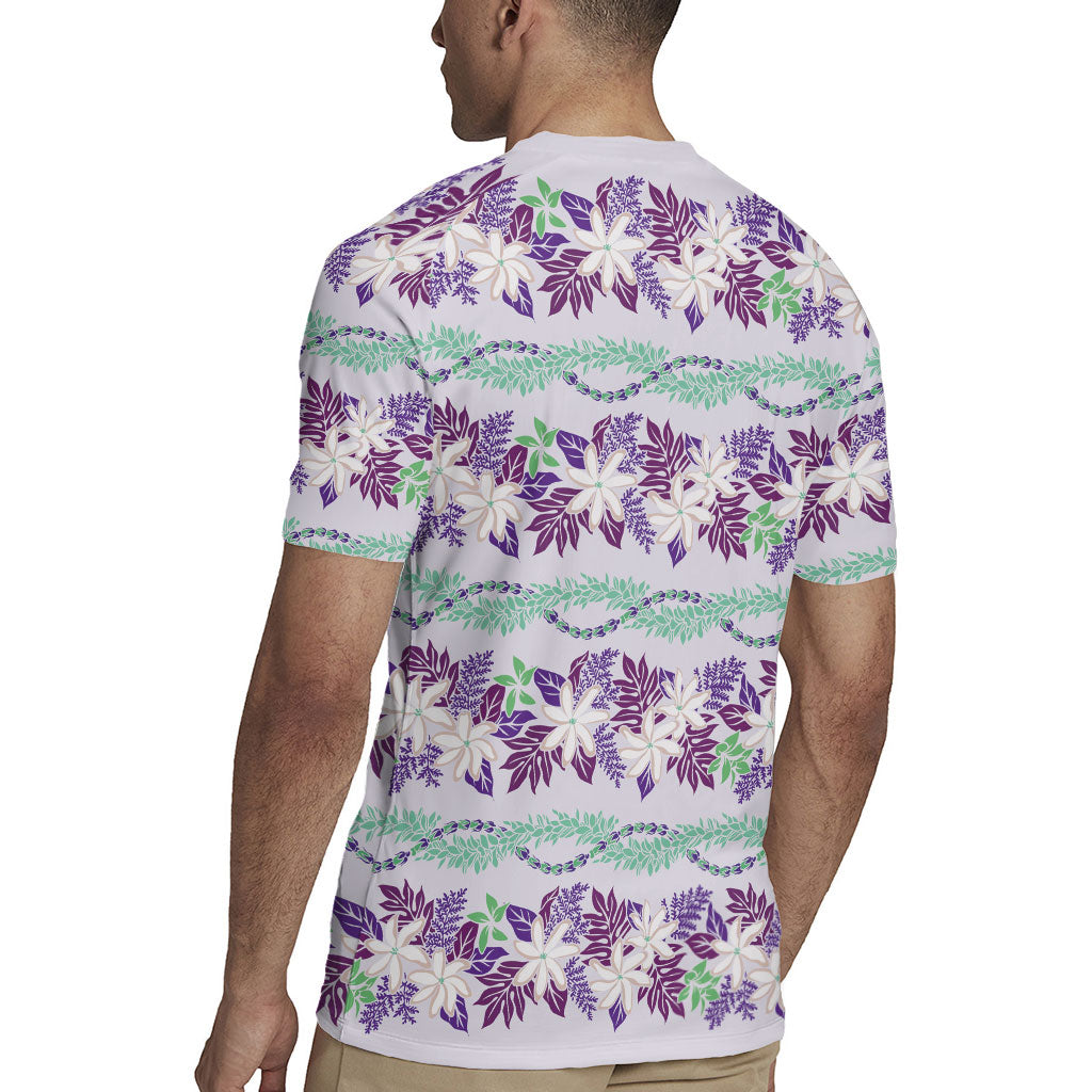 Monstera Tiare Plumeria Lei Pattern Rugby Jersey Purple Version LT01 - Polynesian Pride