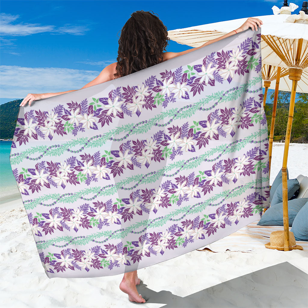 Monstera Tiare Plumeria Lei Pattern Sarong Purple Version LT01 One Size 44 x 66 inches Purple - Polynesian Pride