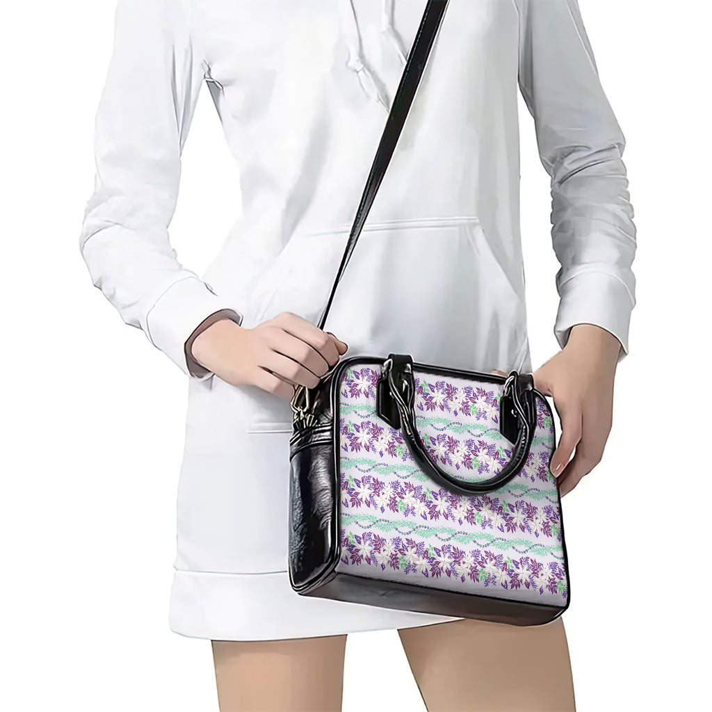 Monstera Tiare Plumeria Lei Pattern Shoulder Handbag Purple Version LT01 - Polynesian Pride