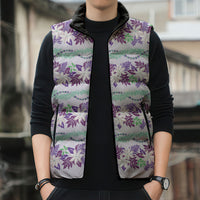 Monstera Tiare Plumeria Lei Pattern Sleeveless Puffer Jacket Purple Version LT01 - Polynesian Pride