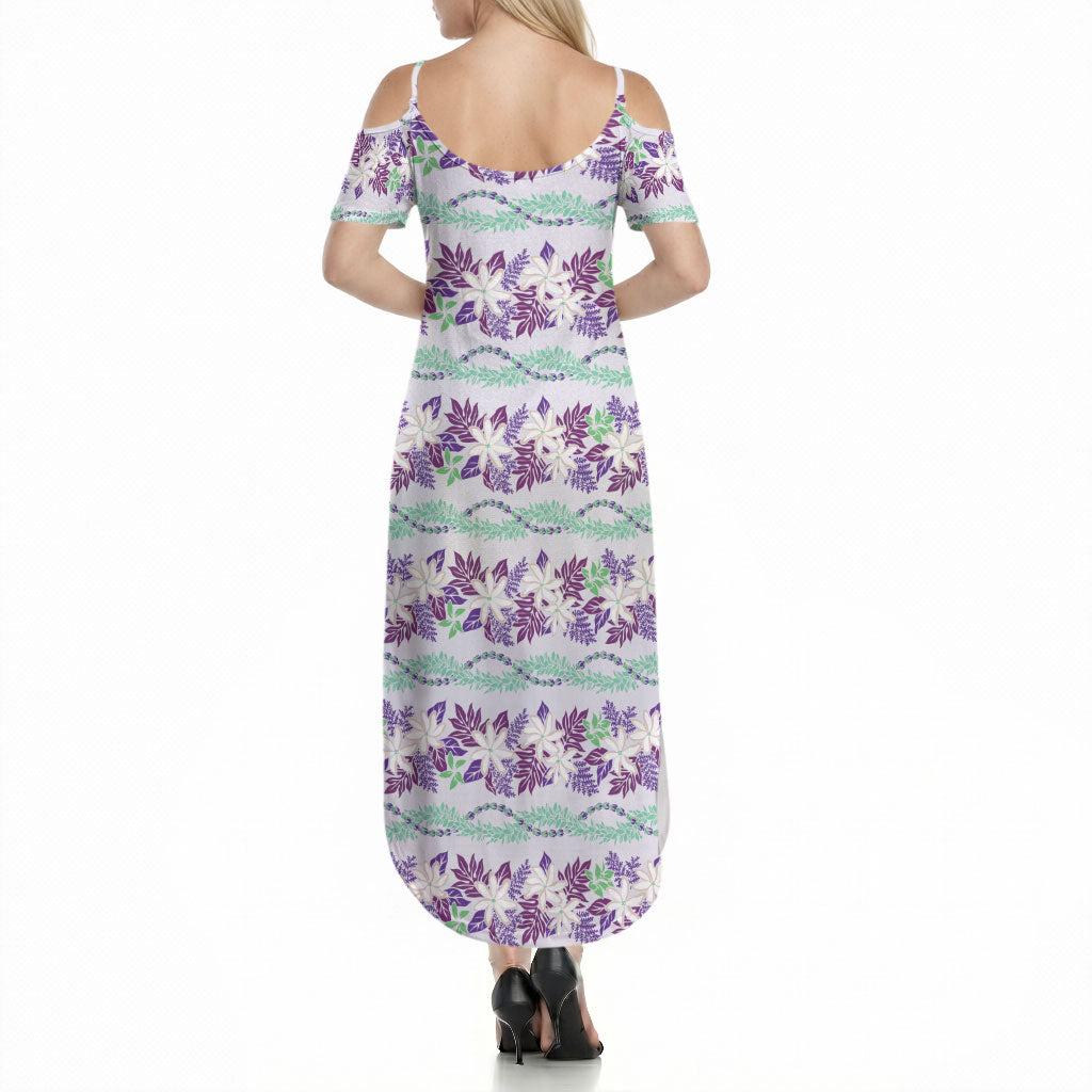 Monstera Tiare Plumeria Lei Pattern Summer Maxi Dress Purple Version