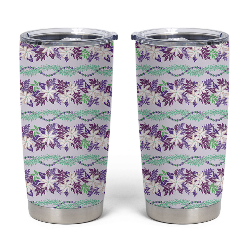 Monstera Tiare Plumeria Lei Pattern Tumbler Cup Purple Version LT01 Purple - Polynesian Pride