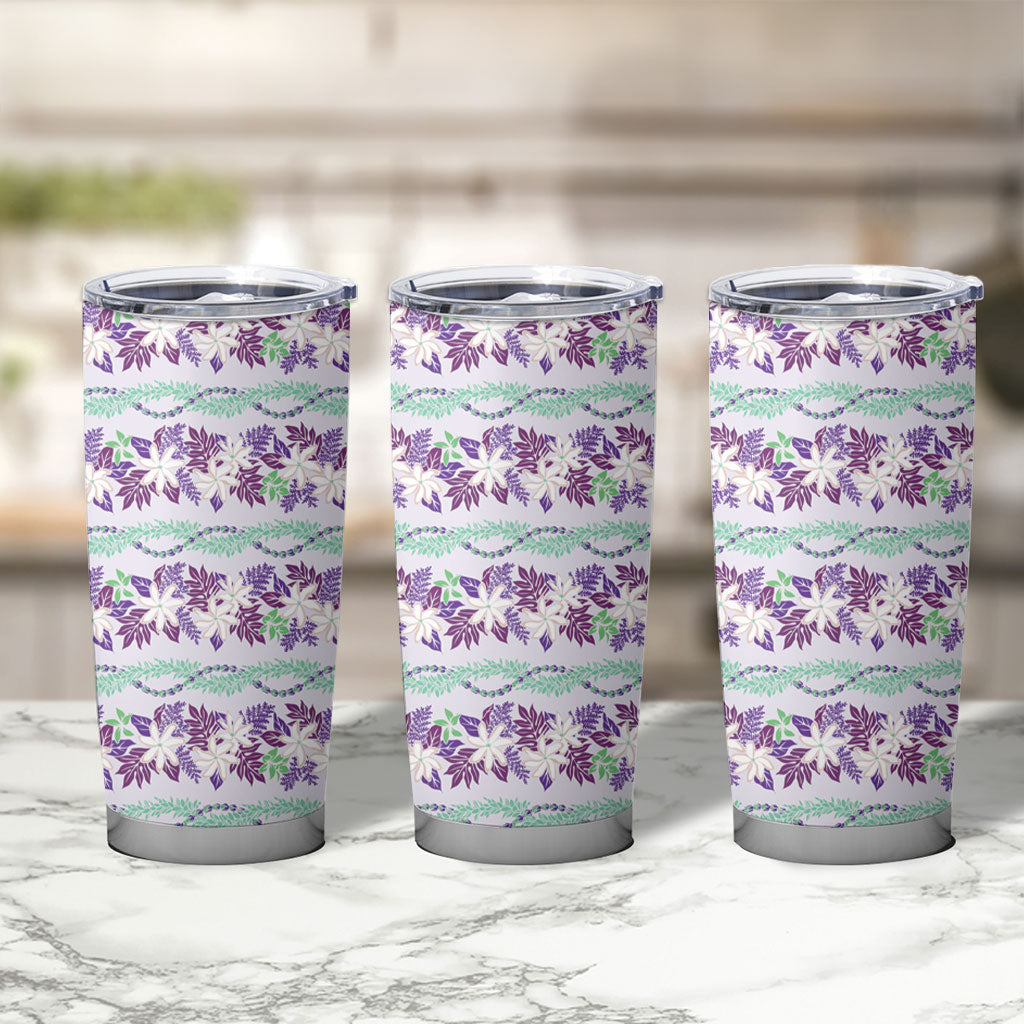 Monstera Tiare Plumeria Lei Pattern Tumbler Cup Purple Version LT01 - Polynesian Pride